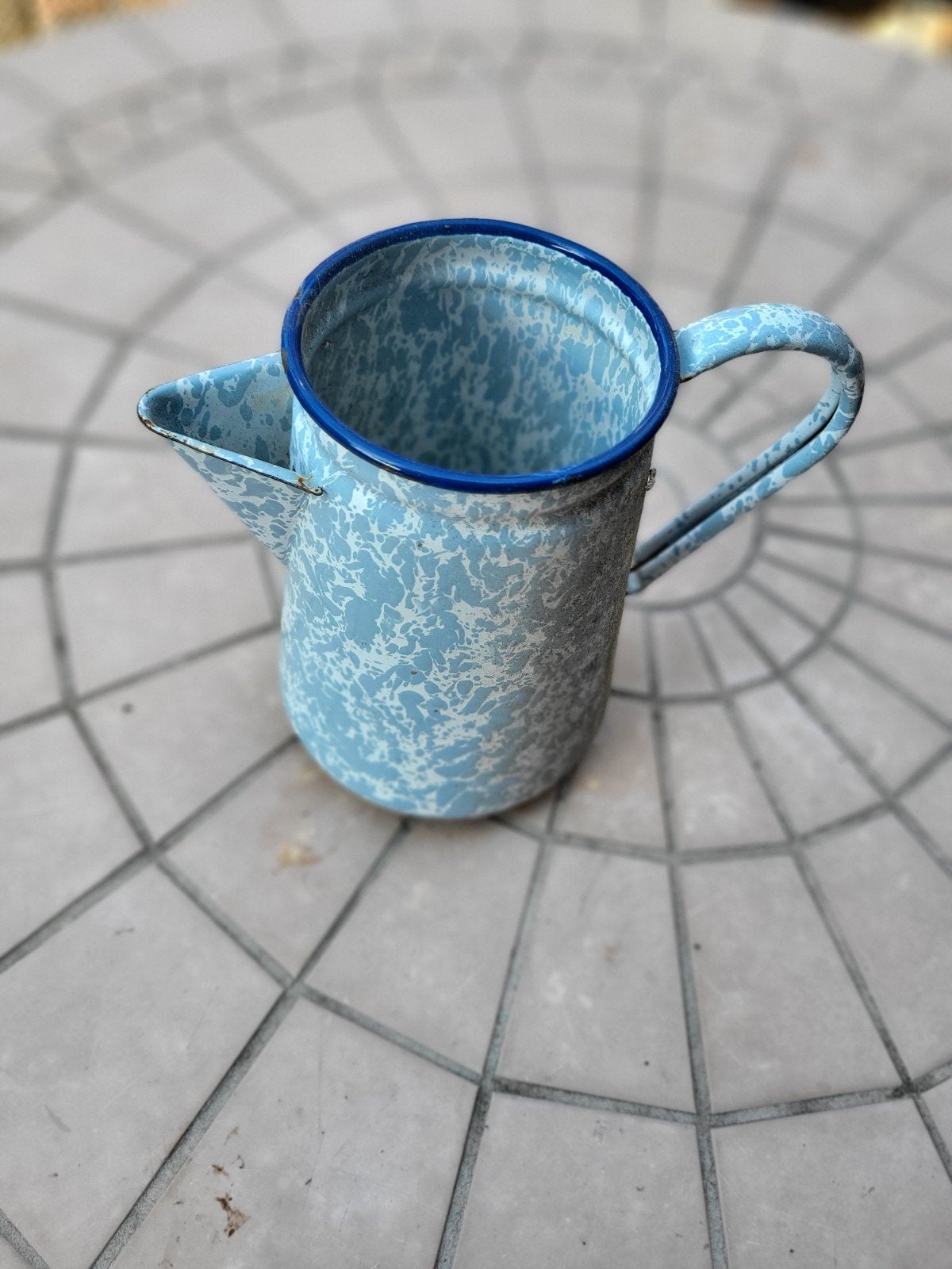 Vintage geëmailleerde koffiekan/melkkan - blauw gespikkeld, Ophalen of Verzenden