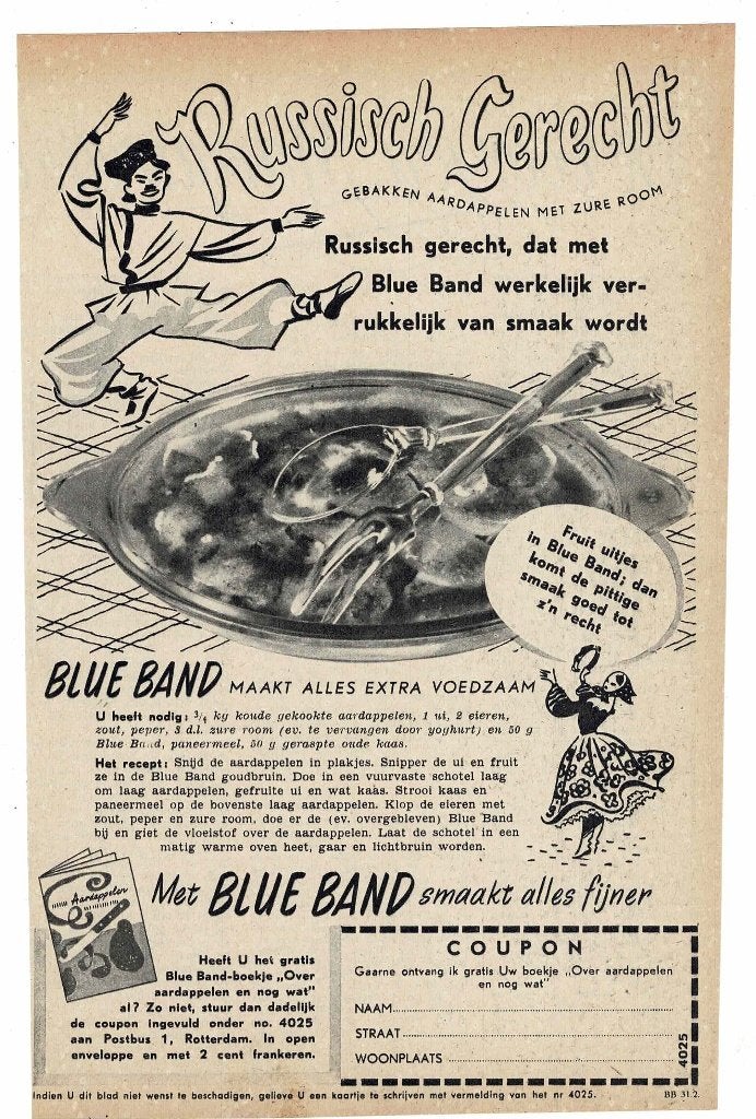 Russisch Gerecht, dat met BLUE BAND verrukkelijk smaakt 1950, Verzamelen, Verzenden, Zo goed als nieuw, Overige typen