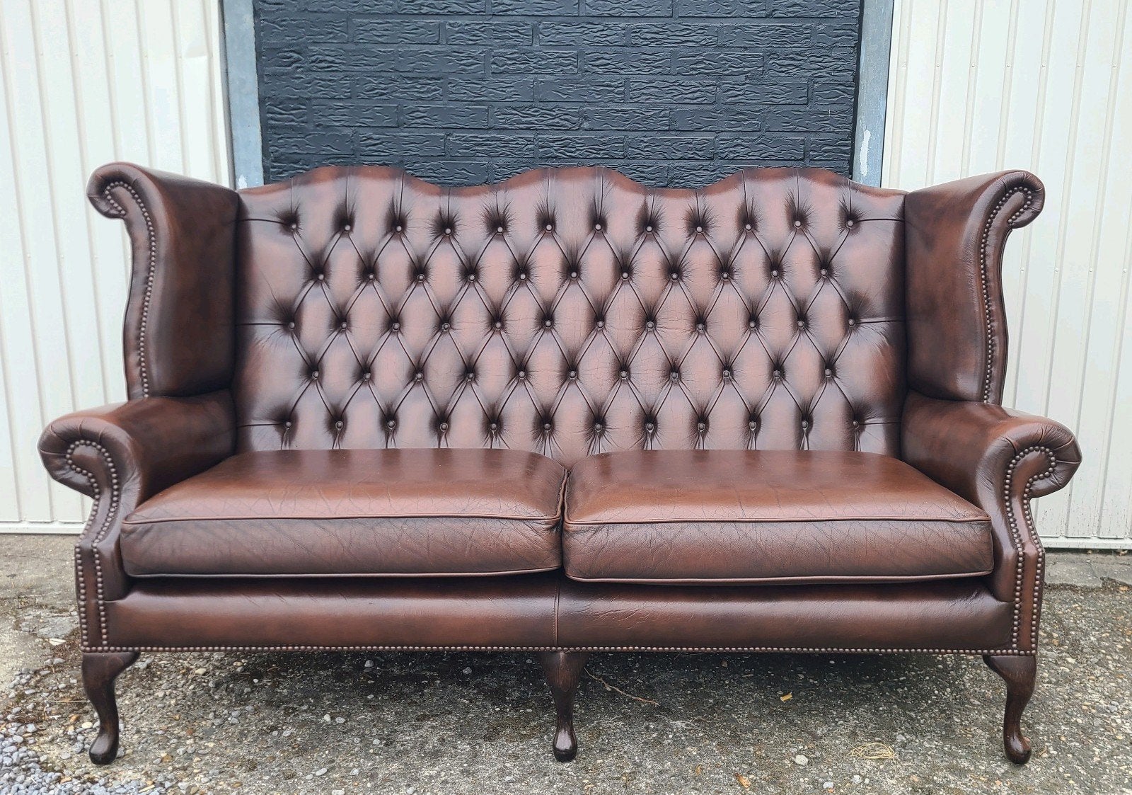 Springvale Chesterfield 3 zits Bank high back bruin leder, Ophalen, 150 tot 200 cm, Driepersoons, Zo goed als nieuw