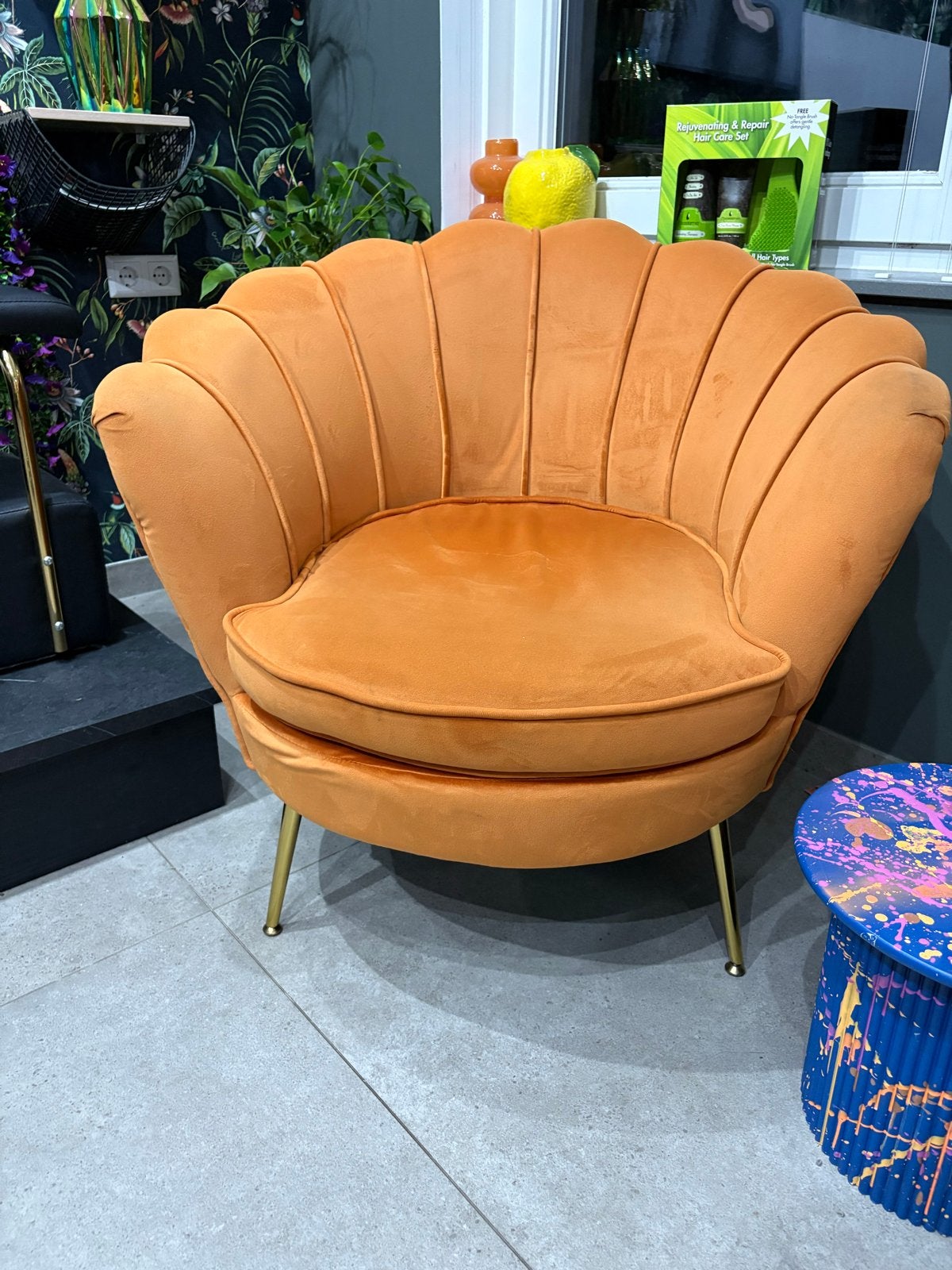 2 Leuke Oranje Velvet Fauteuils - Gebruikt, Ophalen, Gebruikt, Stof, 75 tot 100 cm