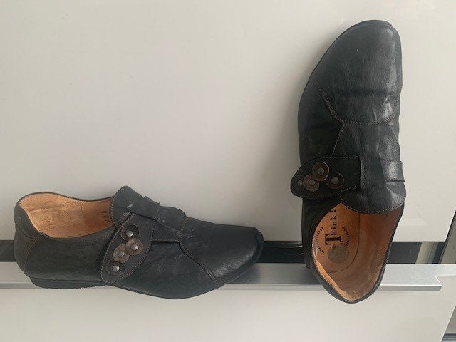 Think !zwart leren instappers Mt 42 steunzolen, Kleding | Dames, Schoenen, Verzenden, Think!, Zo goed als nieuw, Instappers