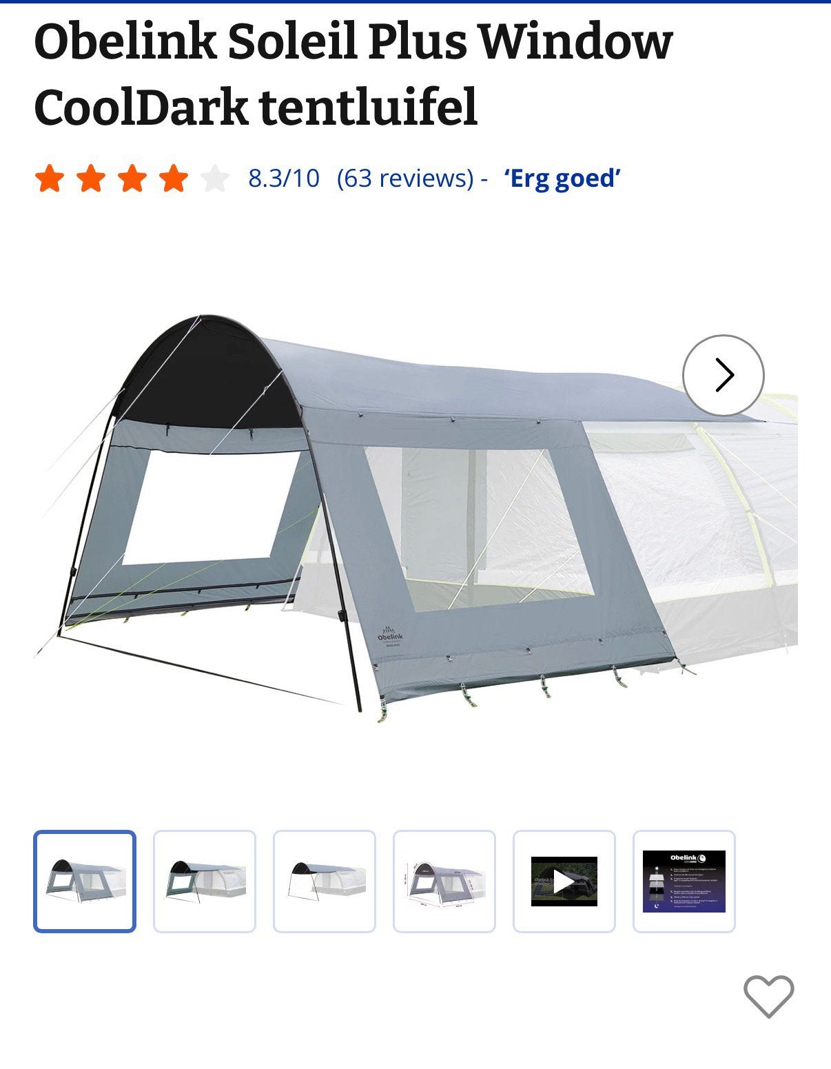 Obelink universele luifel, Caravans en Kamperen, Ophalen, Zo goed als nieuw