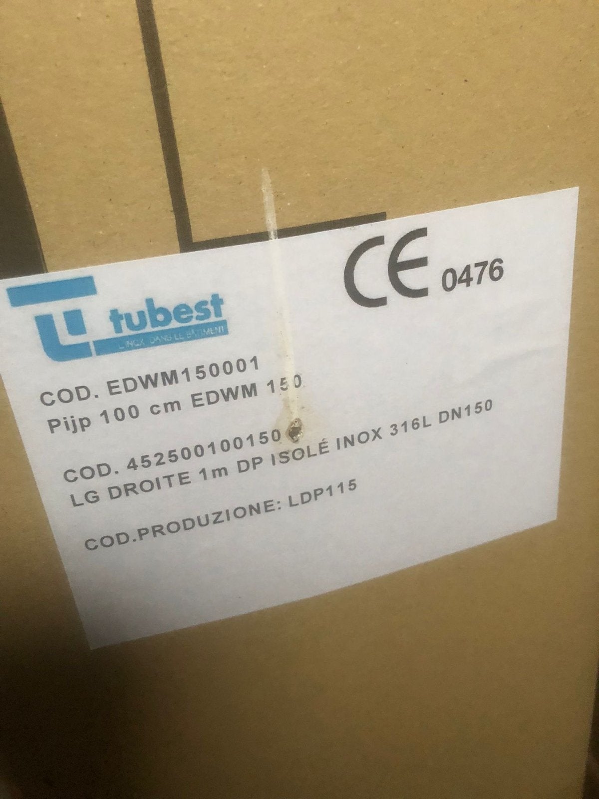 Kachelpijp 100 cm EDWM 150 RVS 316L DN150 geïsoleerd, Ophalen, Nieuw