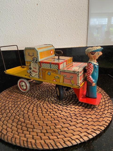 antiek toy Bagage car post car unique art USA windup '30, Antiek en Kunst, Ophalen of Verzenden