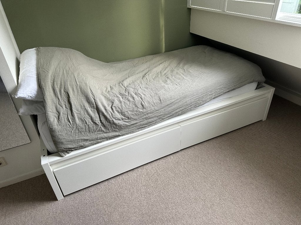 IKEA BRIMNES bed 90x200 + LÖNSET lattenbodem – €50, Huis en Inrichting, Slaapkamer | Bedden, Ophalen, 90 cm, Eenpersoons, Wit