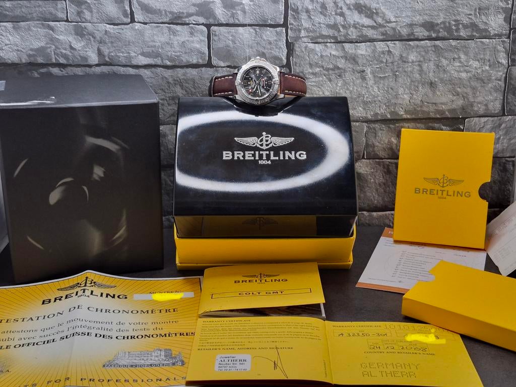 Breitling Colt GMT 40mm Automaat Full Set 2008, Staal, Breitling, Polshorloge, Ophalen of Verzenden