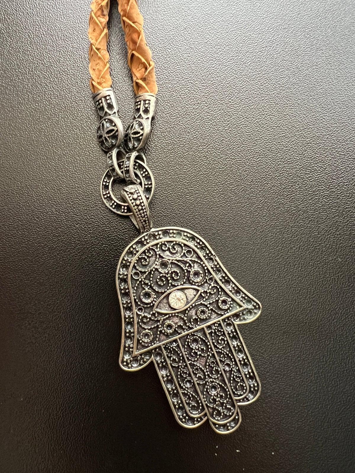 Bohemian kurken ketting met Hamsa hand – Ibiza stijl, Ophalen of Verzenden, Zo goed als nieuw, Overige materialen