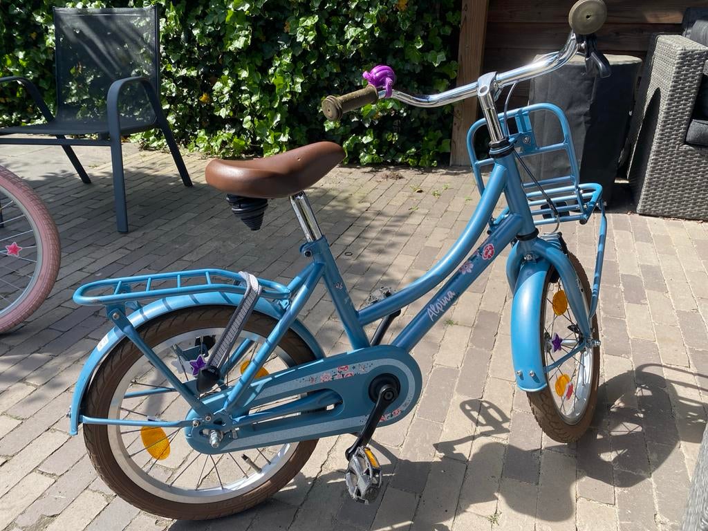 Alpina kinderfiets 16 inch - Blauw met bloemen, Ophalen, Zo goed als nieuw