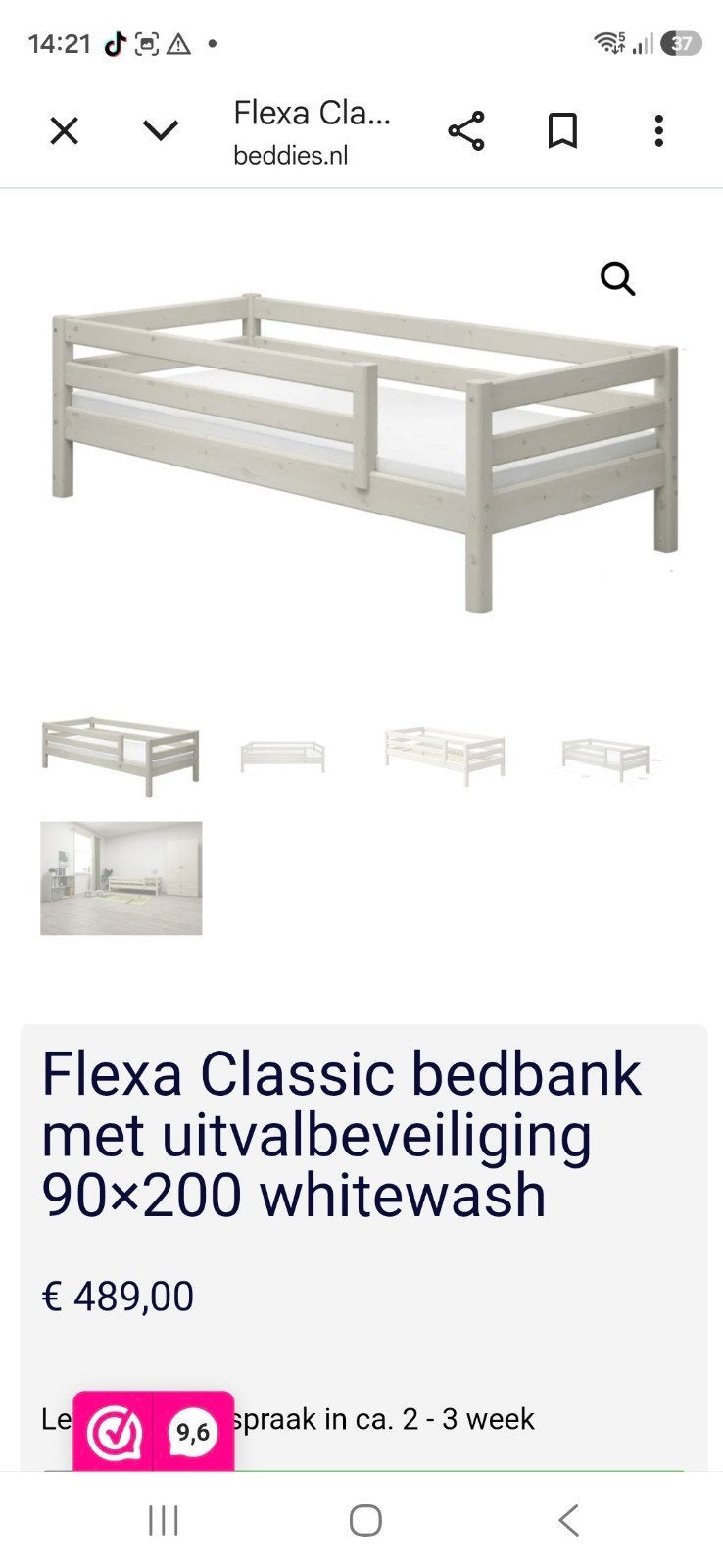 Flexa Classic bed met uitvalbeveiliging 90x200, Ophalen, 85 tot 100 cm, Gebruikt, Matras