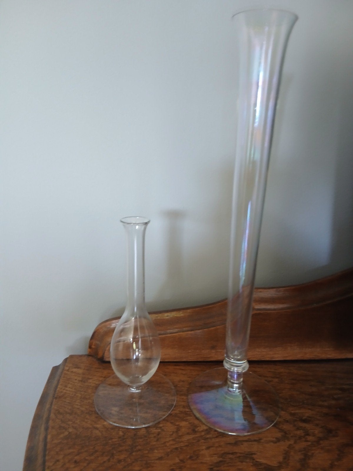 2 Antieke Copier Leerdam Vazen - 32cm en 17,5cm, Ophalen of Verzenden