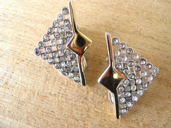 Vintage jaren 80 oorclips - Driehoek met strass, Sieraden, Tassen en Uiterlijk, Oorbellen, Overige materialen, Hangers, Verzenden