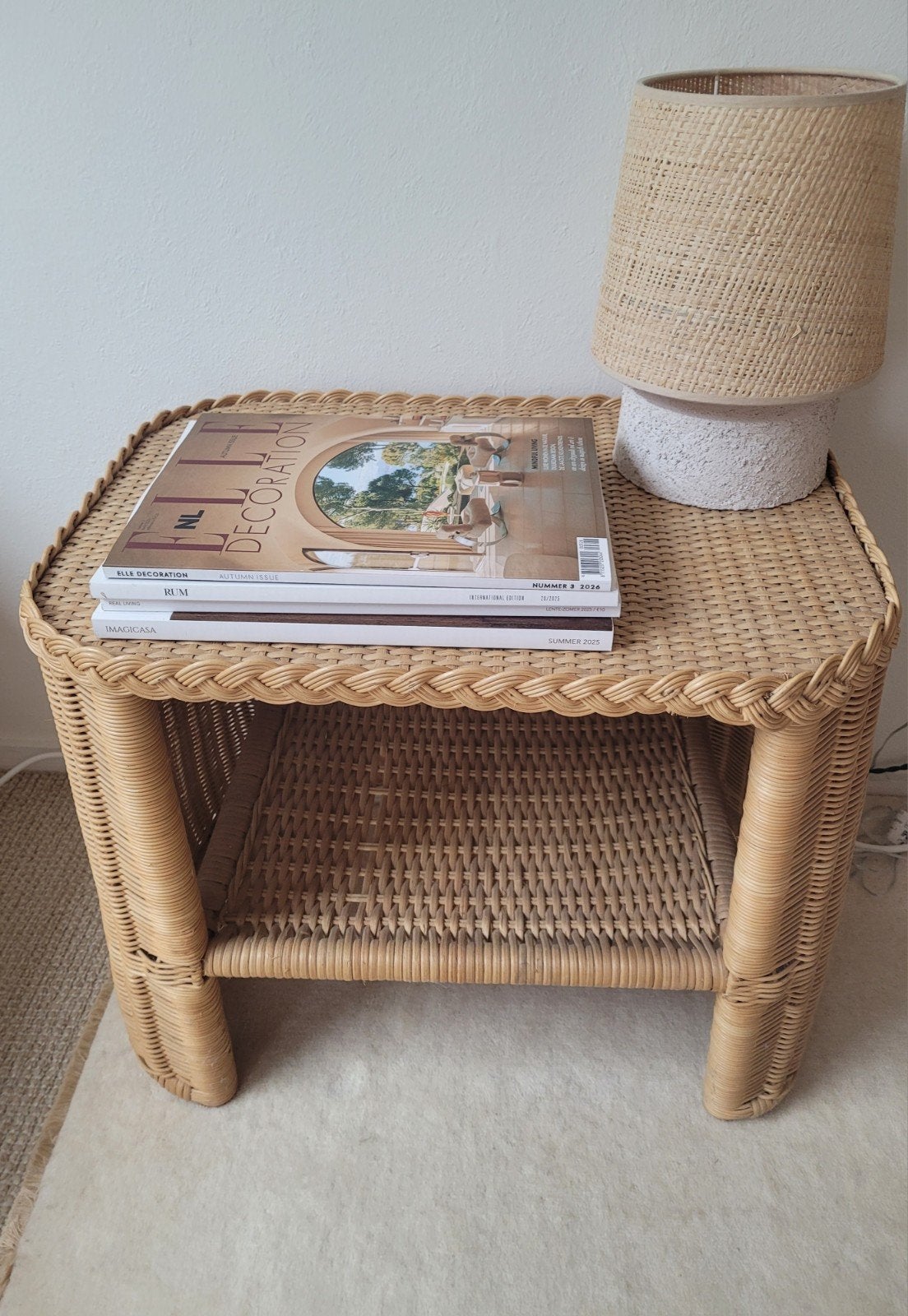 sidetable bijzettafel bamboe rotan riet vintage boekenkastje, Ophalen, Zo goed als nieuw, Rechthoekig, Minder dan 55 cm