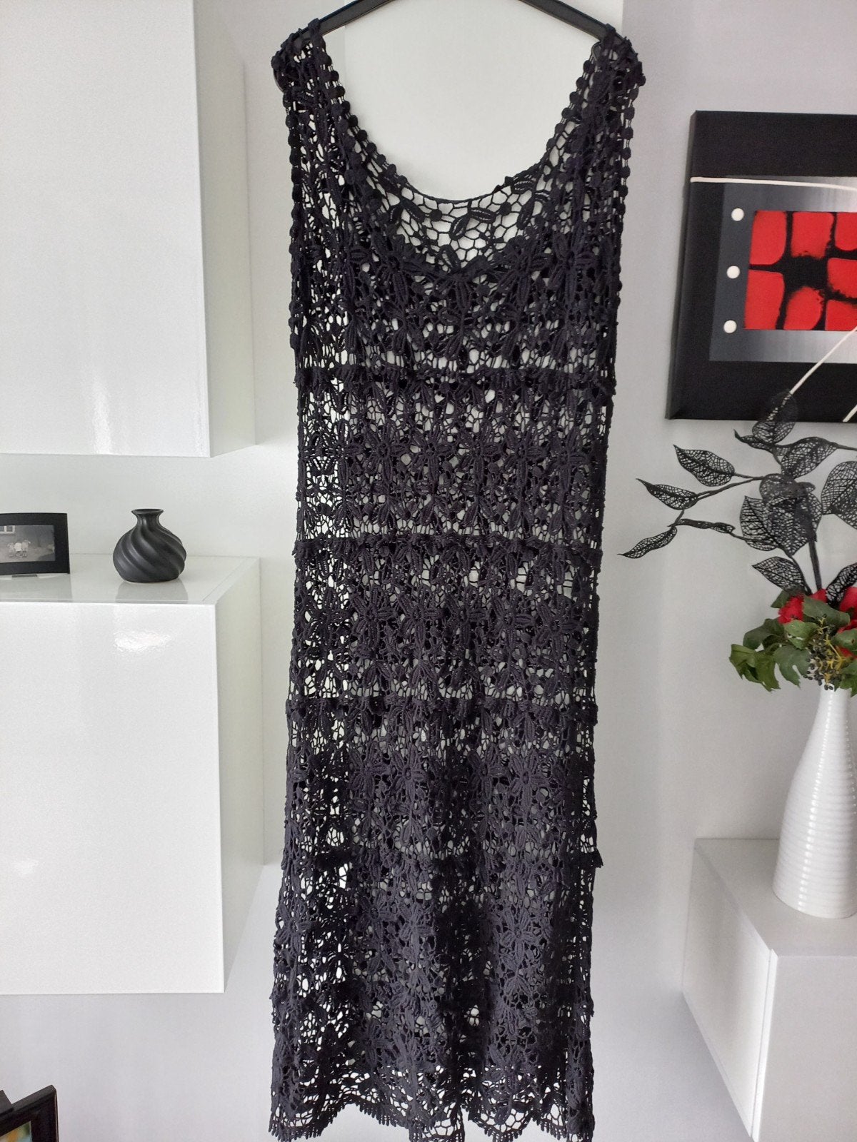Leuke zwarte gehaakte jurk maat S/M koopje nu, Kleding | Dames, Zwart, Ophalen of Verzenden, Zo goed als nieuw, Maat 36 (S)