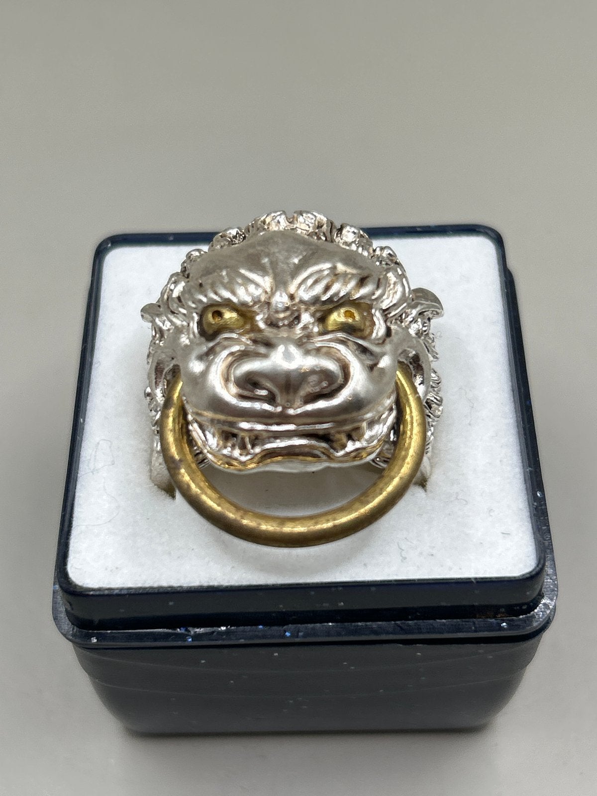Heren ring verzilverd met draak design, maat 22,5, Sieraden, Tassen en Uiterlijk, Ringen, Overige materialen, Gebruikt, 20 of groter