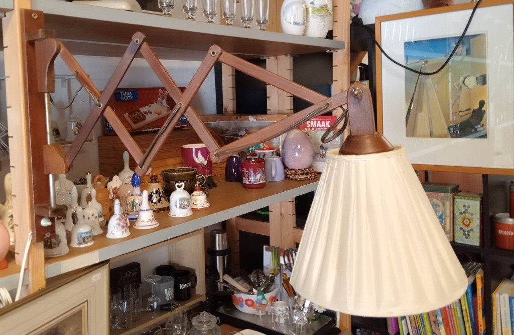 Vintage schaarlamp hout, Ophalen of Verzenden