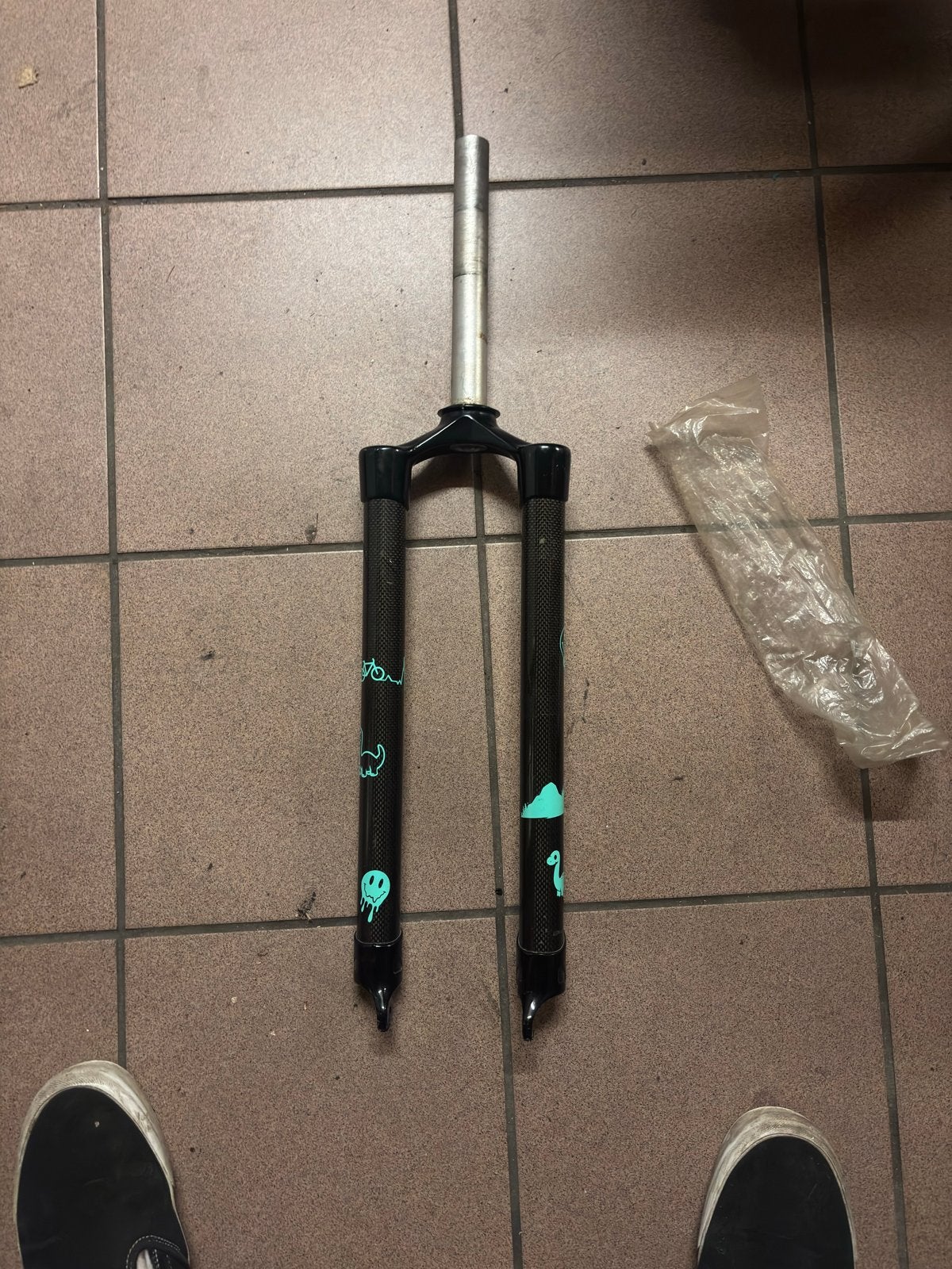 Carbon Voorvork met Leuke Stickers, Fietsen en Brommers, Fietsonderdelen, Gebruikt, Ophalen of Verzenden, Voorvork, Mountainbike