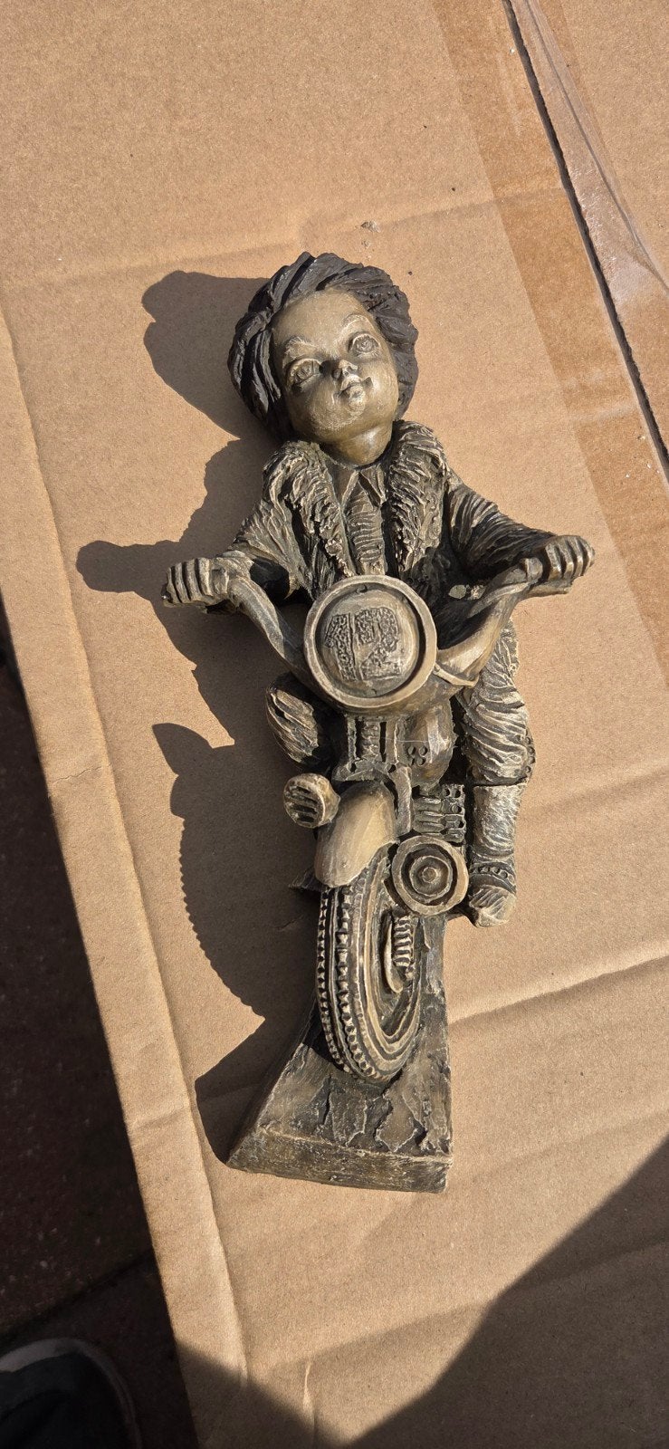 Vintage Beeldje Kind op Motor - Decoratie, Ophalen of Verzenden