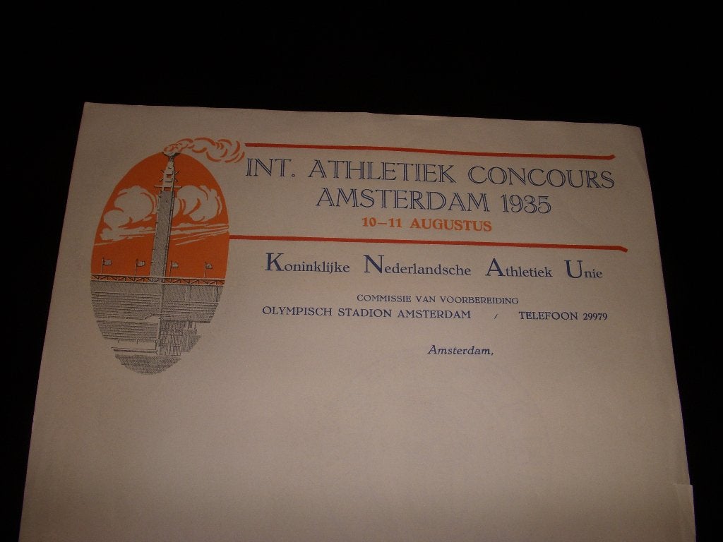 Briefpapier Int Athletiek Concours Amsterdam 1935, Verzamelen, Ophalen of Verzenden, Gebruikt, Overige sporten, Overige typen