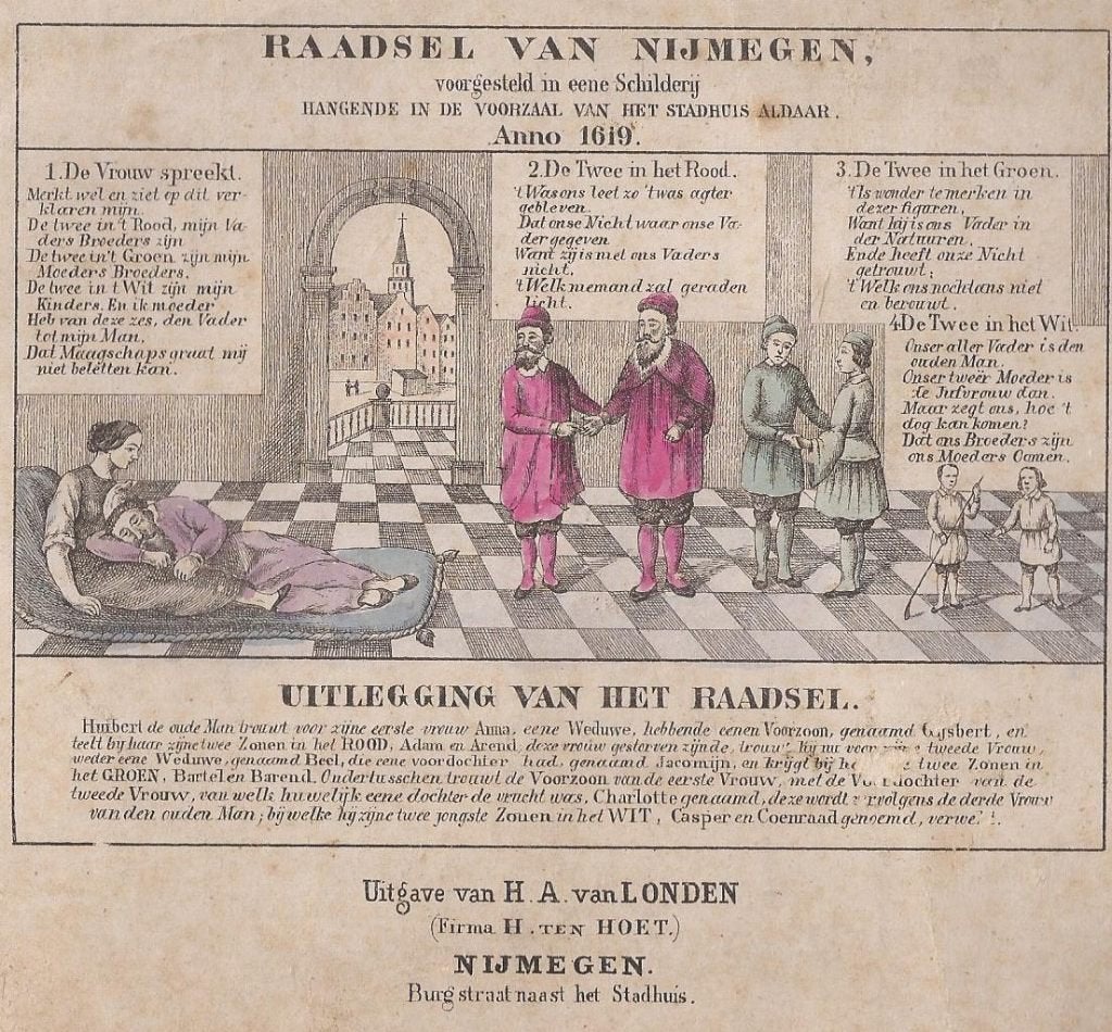 Nijmegen Raadsel van Nijmegen voorgestelt in eene Schilderij, 1800 - 1899, Ophalen of Verzenden, 17 cm, 23 cm