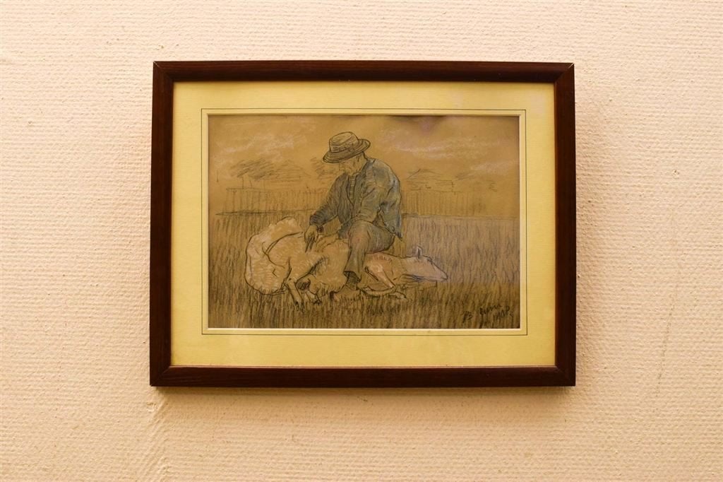 Prent/Tekening van een herder met zijn schaap 51228