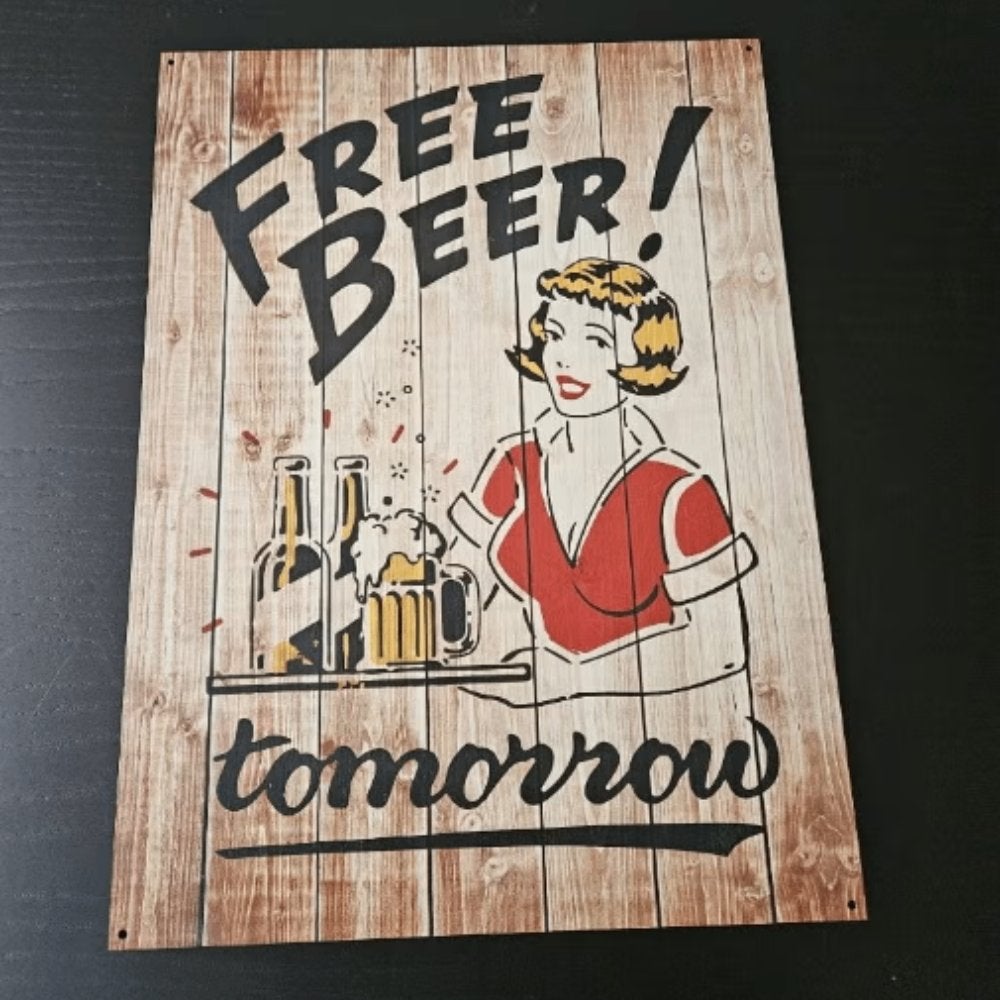 Free Beer Tomorrow Wandbord – Bier Mancave & Bar Decoratie, Industrieel, 44 cm, 33 cm, Meerkleurig
