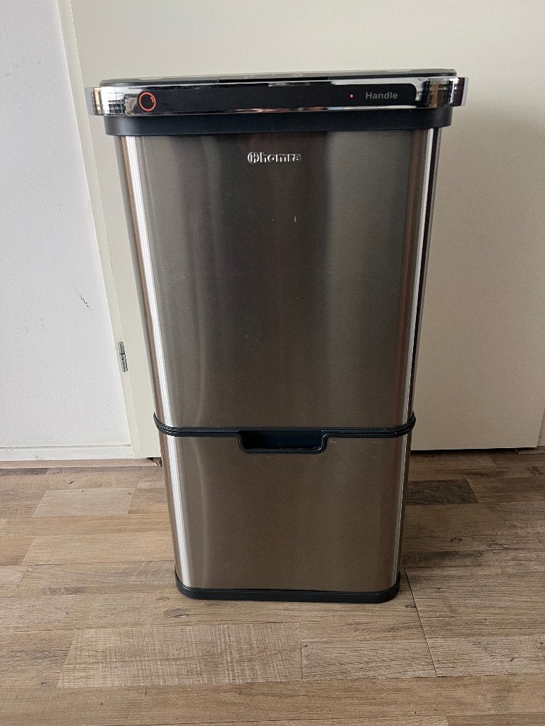 Prullenbak Homra afvalscheiding3 vakken-sensor uitschuifbaar, Nieuw, 40 liter of meer, Ophalen of Verzenden, Rvs