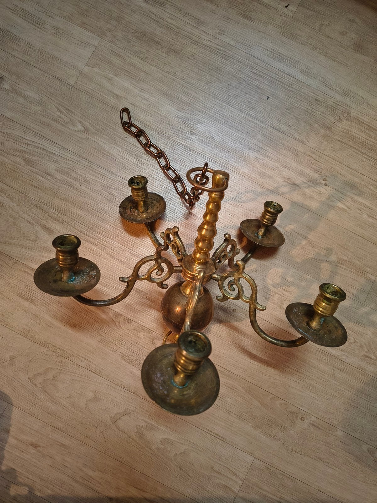 Antieke Kaarsen Kroonluchter - Messing & Koper, Verzenden