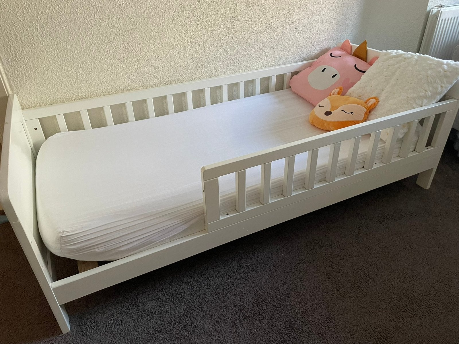Massief houten kinderbed 160x70 cm wit, 70 tot 85 cm, 140 tot 160 cm, Zo goed als nieuw, Ophalen