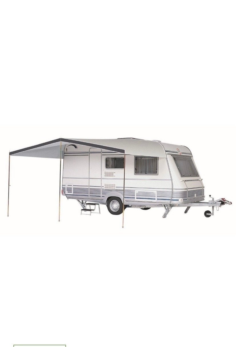 Caravan Luifel Maat 5 - Grijs met Blauwe Rand (4x2m), Caravans en Kamperen, Caravan accessoires, Gebruikt, Ophalen of Verzenden