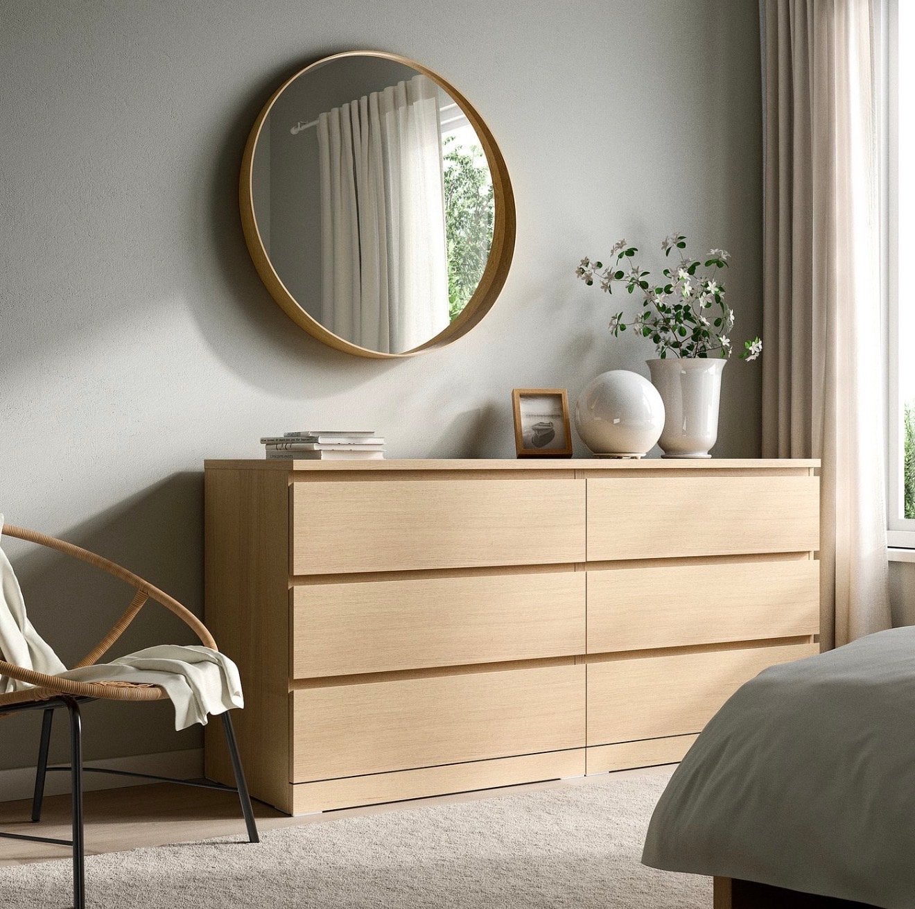 IKEA STOCKHOLM Spiegel, eikenfineer, 80 cm, Ophalen, Rond, Zo goed als nieuw, 75 tot 100 cm