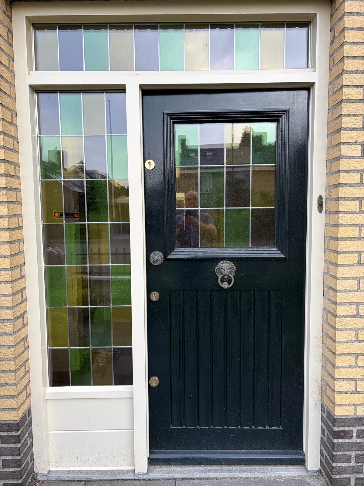 Voordeur met zij en bovenlicht met “glas in lood” glas., Doe-het-zelf en Verbouw, Kozijnen en Schuifpuien, Ophalen, Deurkozijn