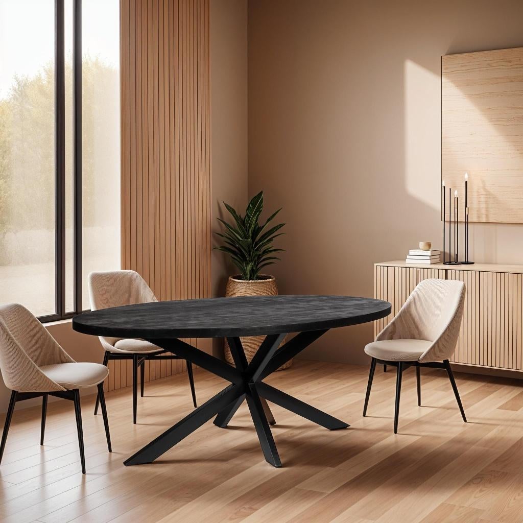 Zita Home eettafel 170cm ovaal zwart met metalen onderstel