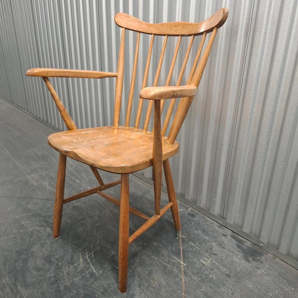 Vintage houten stoel spijlenstoel eetkamerstoel bureaustoel, Huis en Inrichting, Stoelen, Ophalen, Gebruikt, Bruin, Hout