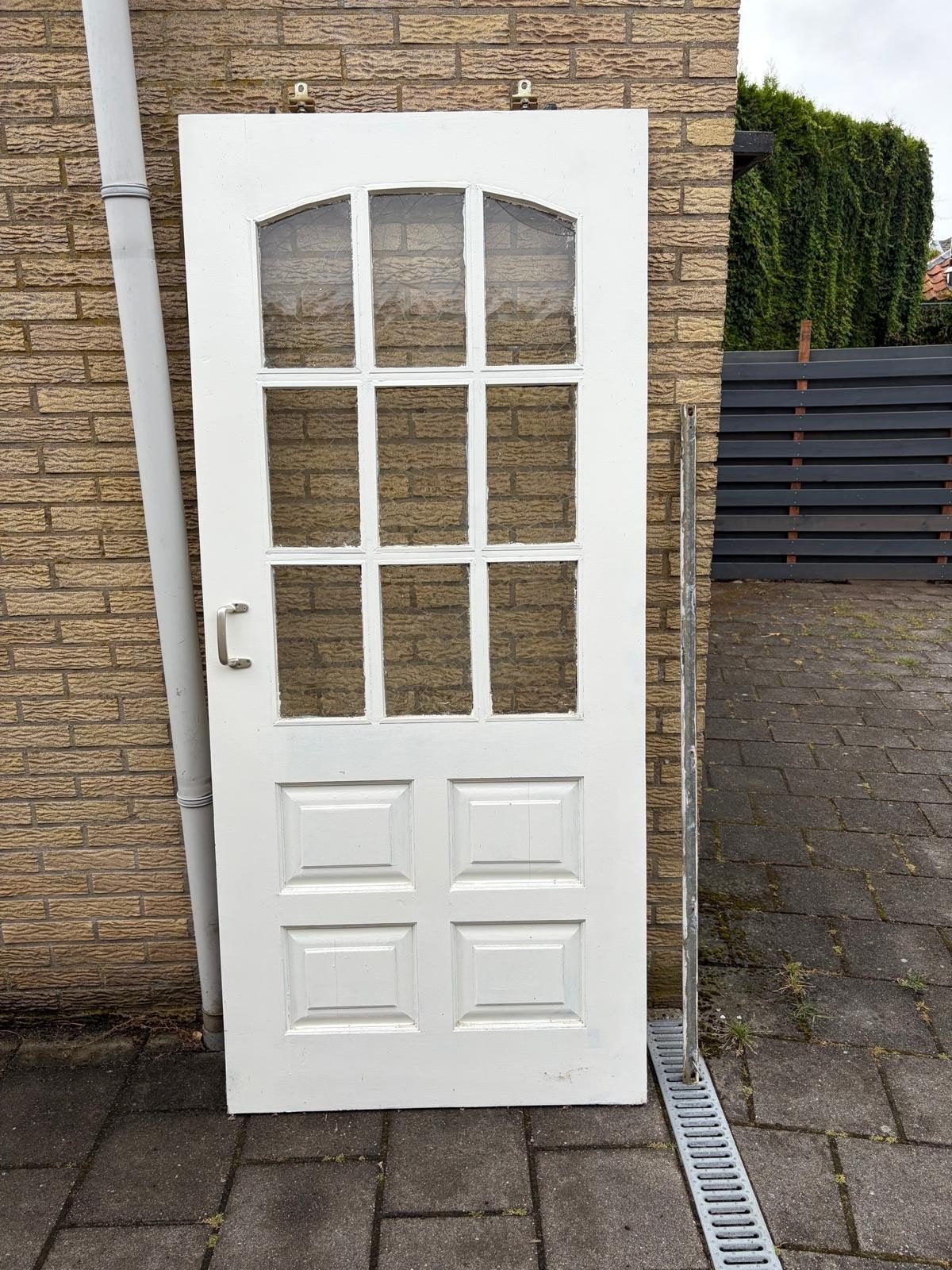 Hardhouten schuifdeur met glas, Doe-het-zelf en Verbouw, Deuren en Horren, Ophalen, Gebruikt, 80 tot 100 cm, Binnendeur