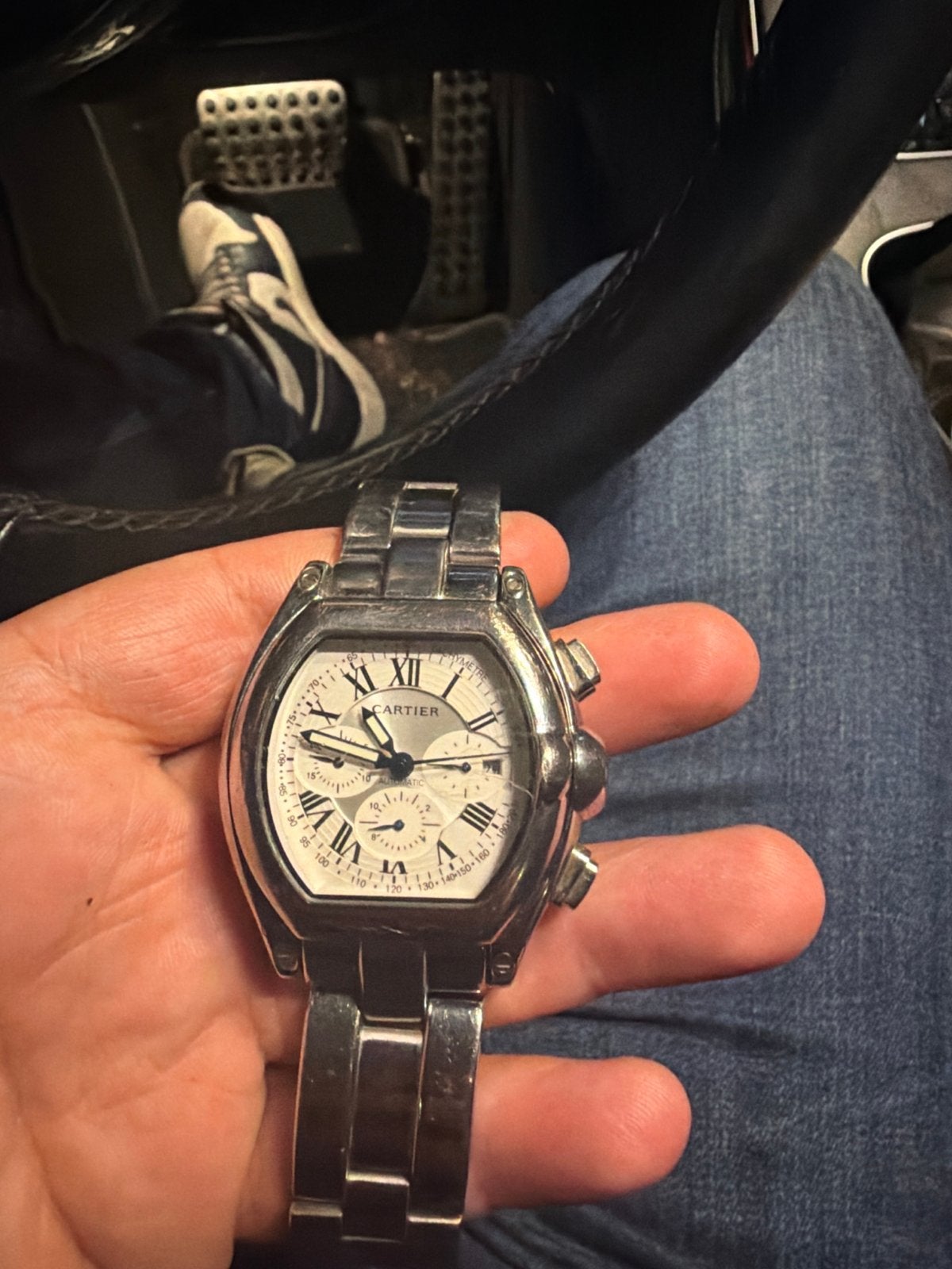 Cartier Roadster Chronograaf Automaat Staal, Overige merken, Gebruikt, Staal, Polshorloge