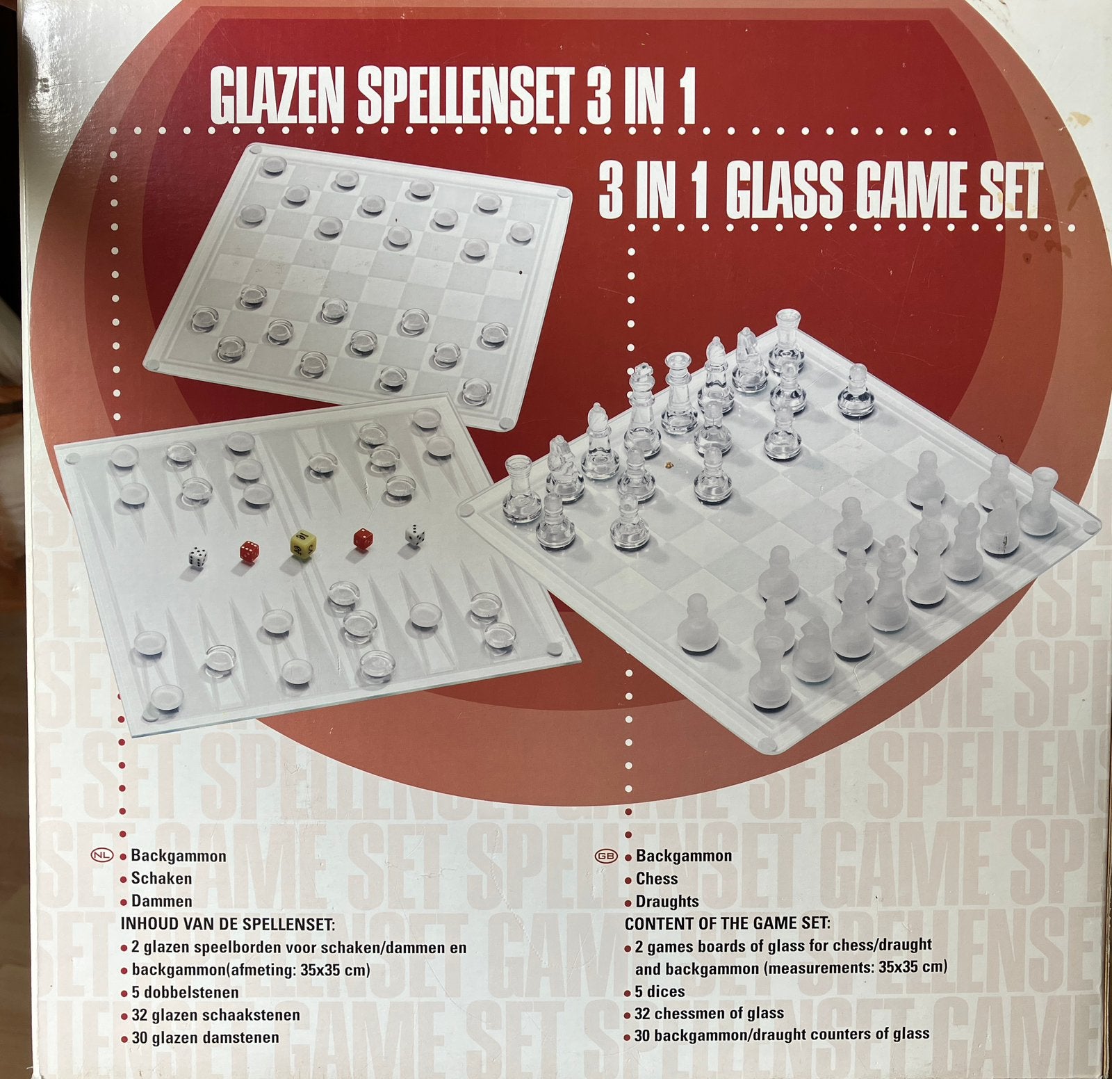 Glazen schaak, dam en blackgammonset, Een of twee spelers, Ophalen of Verzenden, Zo goed als nieuw