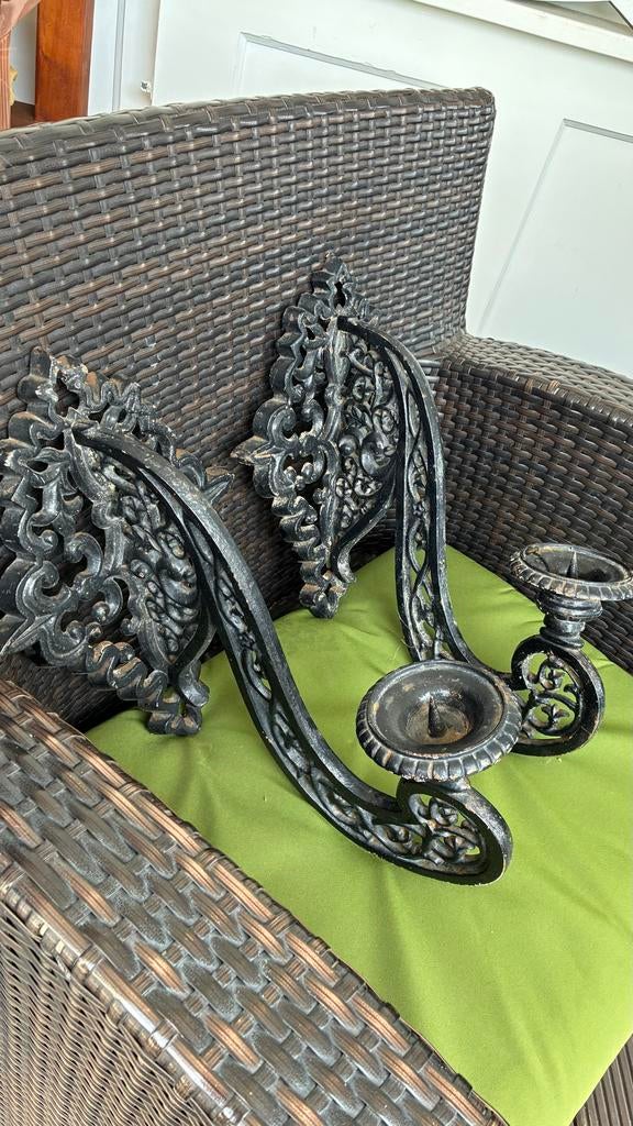 Set van 2 zware smeedijzeren kandelaars, Ophalen, Zo goed als nieuw, Overige materialen, Minder dan 25 cm