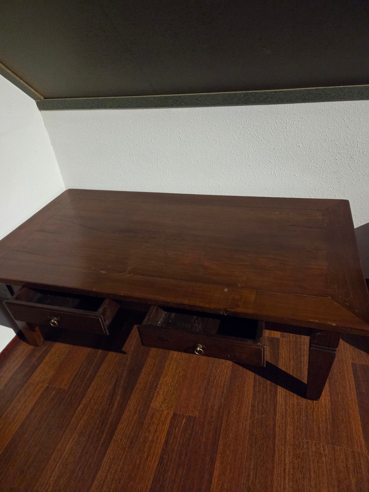 Teak houten salontafel met lades, Ophalen, Gebruikt, 100 tot 150 cm, 50 tot 100 cm