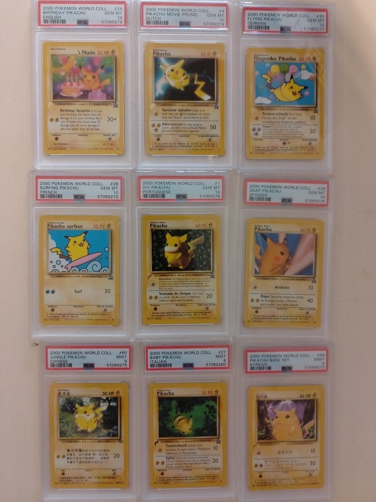 Pokemon kaarten Pikachu World Collection 2000 Set PSA 9/10, Ophalen of Verzenden, Nieuw, Meerdere kaarten, Foil