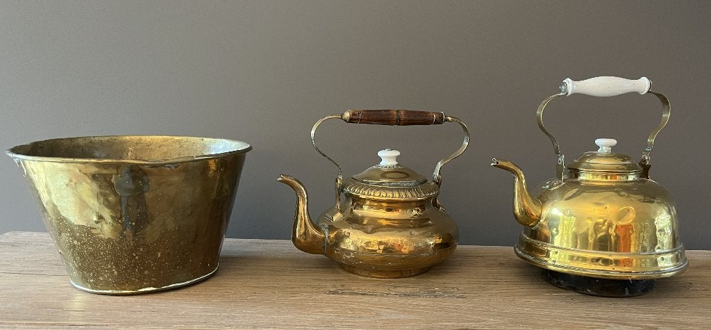 Antieke messing ketels en pot – decoratief en karaktervol, Ophalen, Koper
