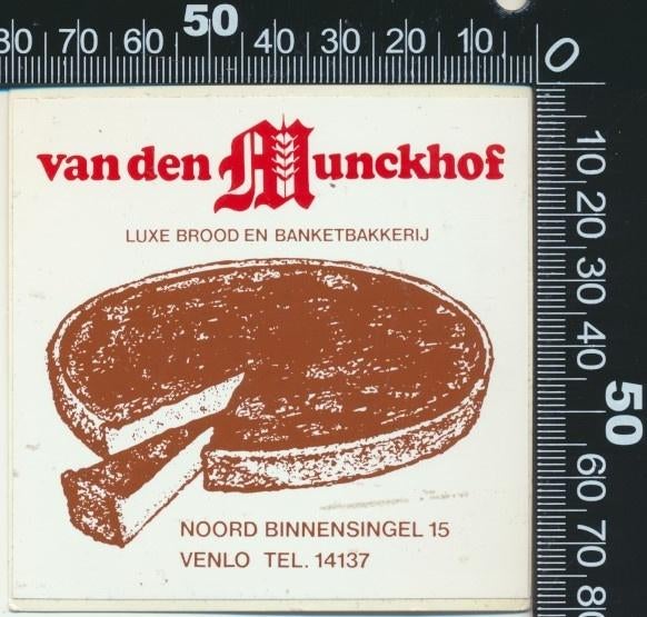 Sticker: Vd Munckhof - Luxe brood en banketbakkerij - Venlo, Ophalen of Verzenden, Zo goed als nieuw, Bedrijf of Vereniging