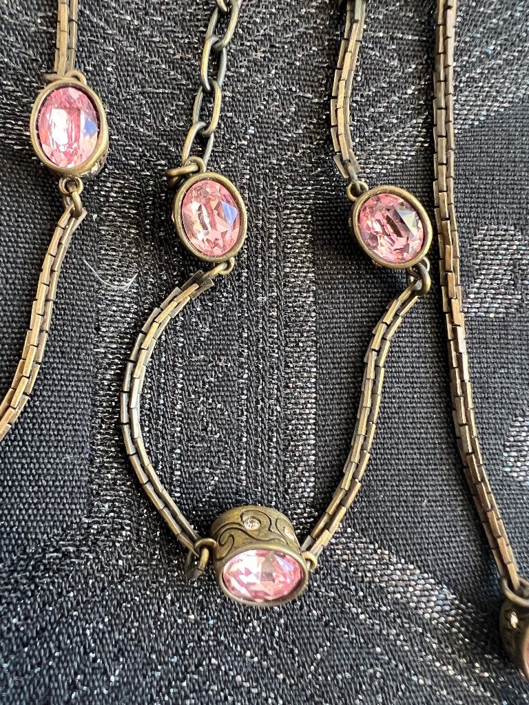 Dyrberg/Kern ketting & armband brons met roze kristal, Sieraden, Tassen en Uiterlijk, Met kristal, Overige materialen, Verzenden