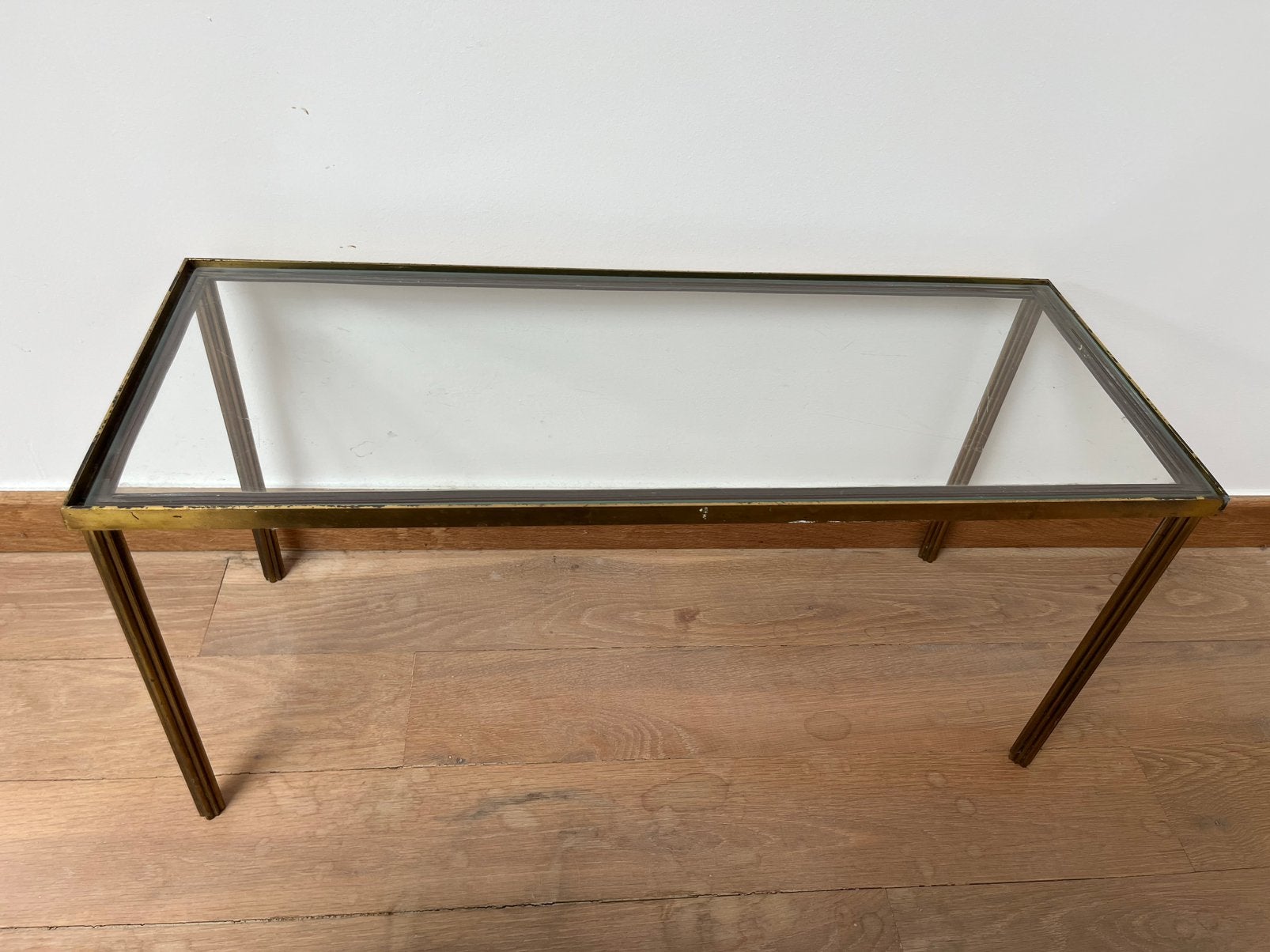 Salontafel messing en glas, Ophalen, Minder dan 50 cm, Gebruikt, 50 tot 100 cm
