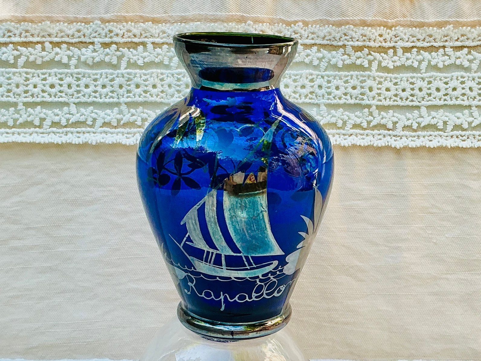 Vintage Italiaans Rapallo vaasje  – kobaltblauw glas, Ophalen of Verzenden