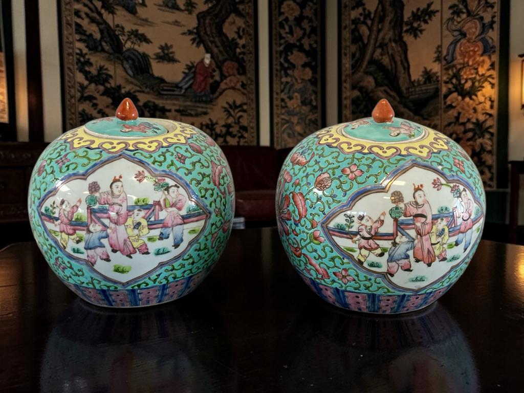 Vintage Chinese Porseleinen Deksel / Voorraad Potten, Ophalen of Verzenden