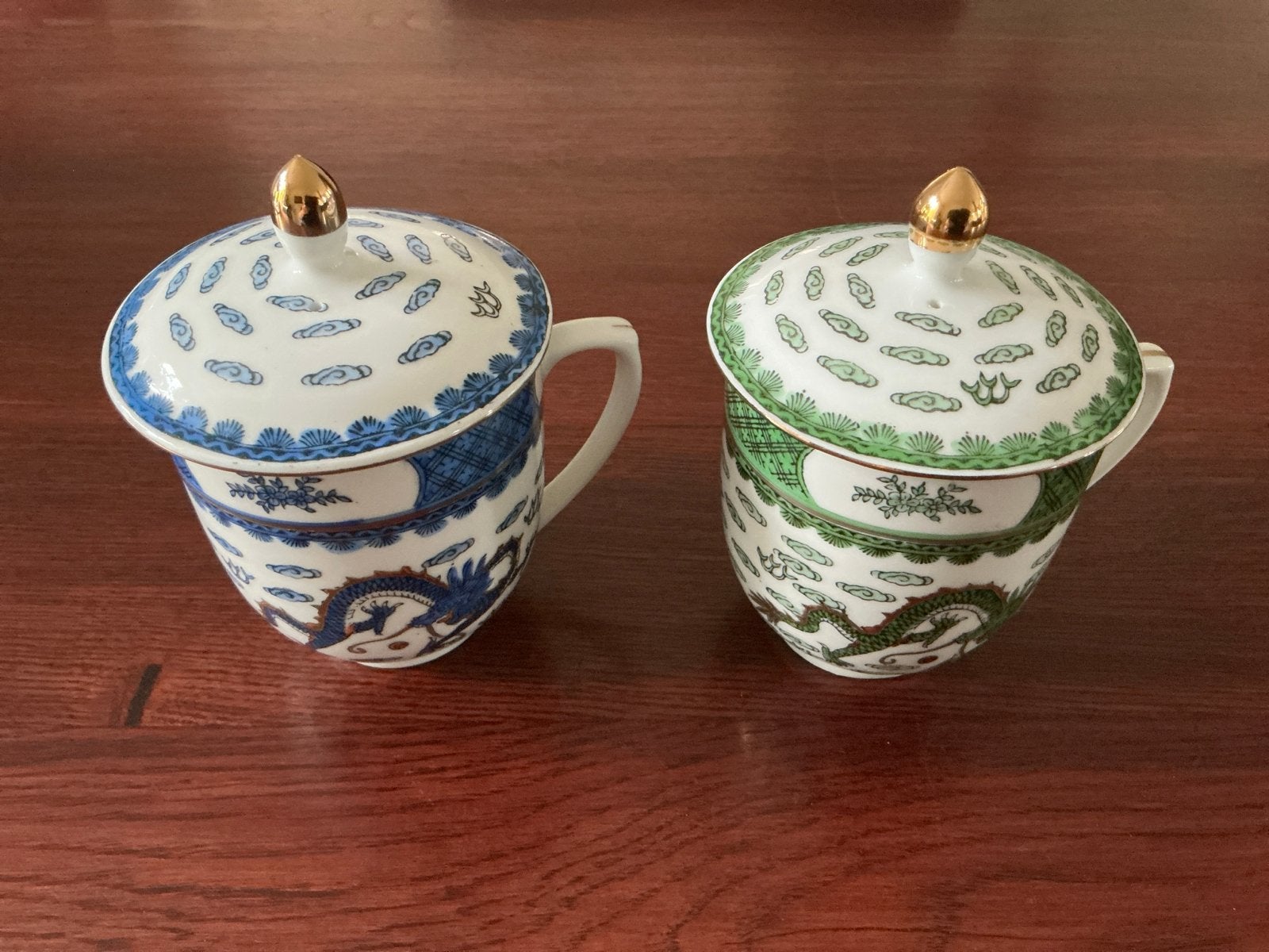 Set van 2 Chinese draken theekopjes met deksel, Antiek en Kunst, Ophalen of Verzenden
