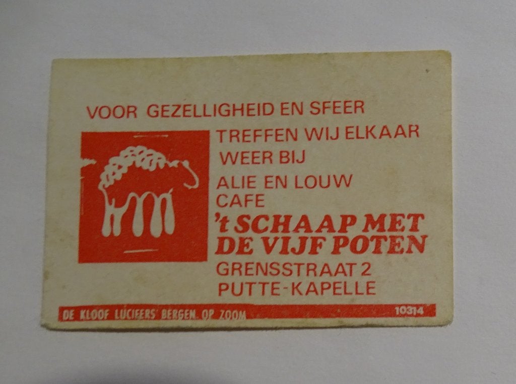 Café  't SCHAAP MET DE VIJF POTEN   Grensstr   PUTTE-KAPELLE, Verzenden, Gebruikt, Luciferdoosjes of -merken