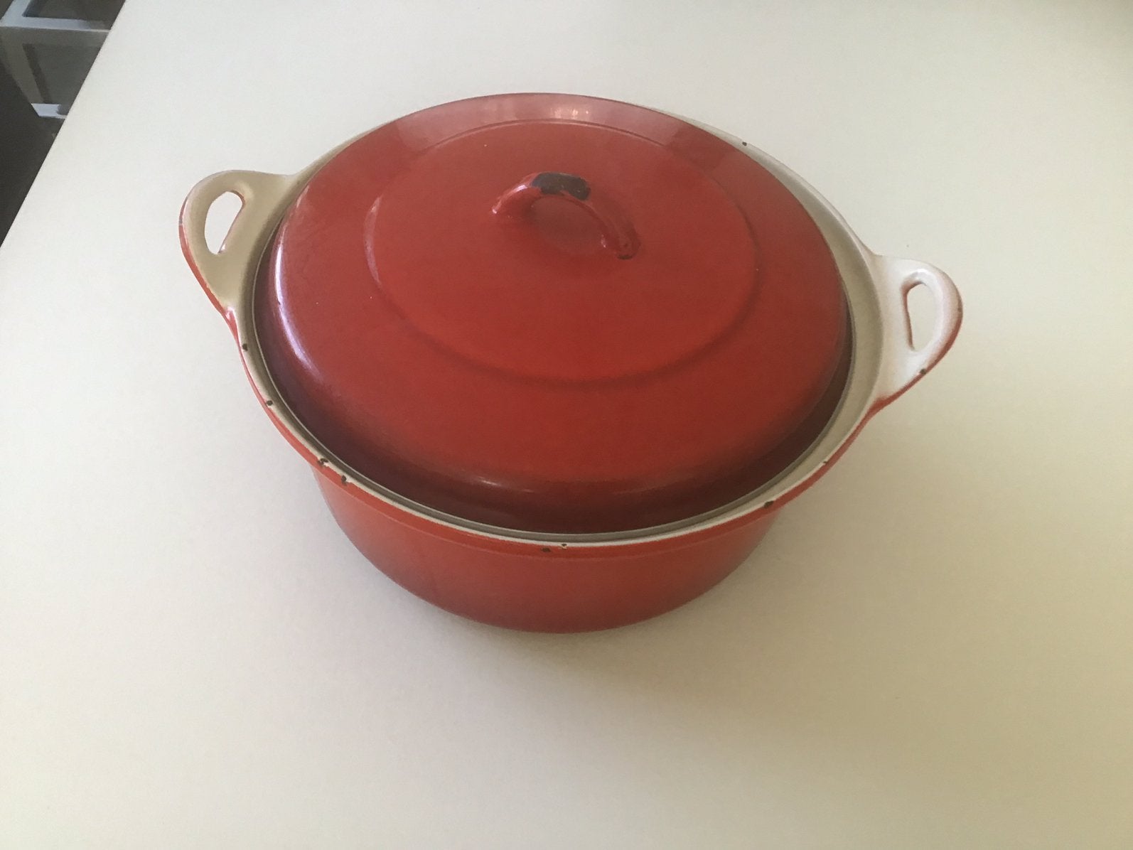 Rode braadpan  pan van gietijzer gebruikt maar prima pan, Ophalen of Verzenden, Zo goed als nieuw, Gietijzer