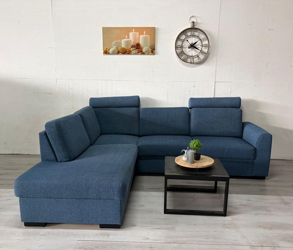 Hoekbank Blauw - Professioneel gereinigd, 250 tot 300 cm, Hoekbank, Ophalen of Verzenden, Zo goed als nieuw