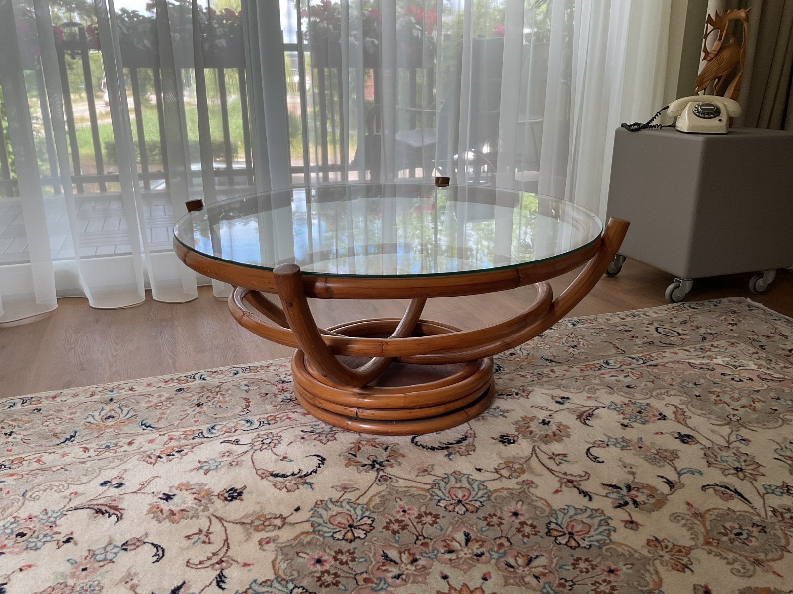 Vintage Manou bamboe salontafel, Huis en Inrichting, Tafels | Salontafels, Ophalen, Zo goed als nieuw, Rond